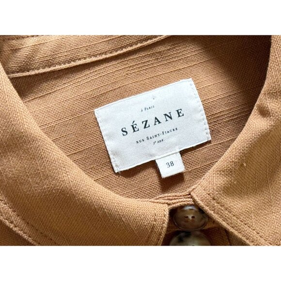 SEZANE Jackie Dress Shirtdress Tunic Camel Brown Tan Full Button Size 38 / 6 - Picture 6 of 8